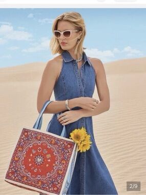 Brighton “Brighton Love Butterfly” Canvas Tote Bag Red Blue Bandana Print Large